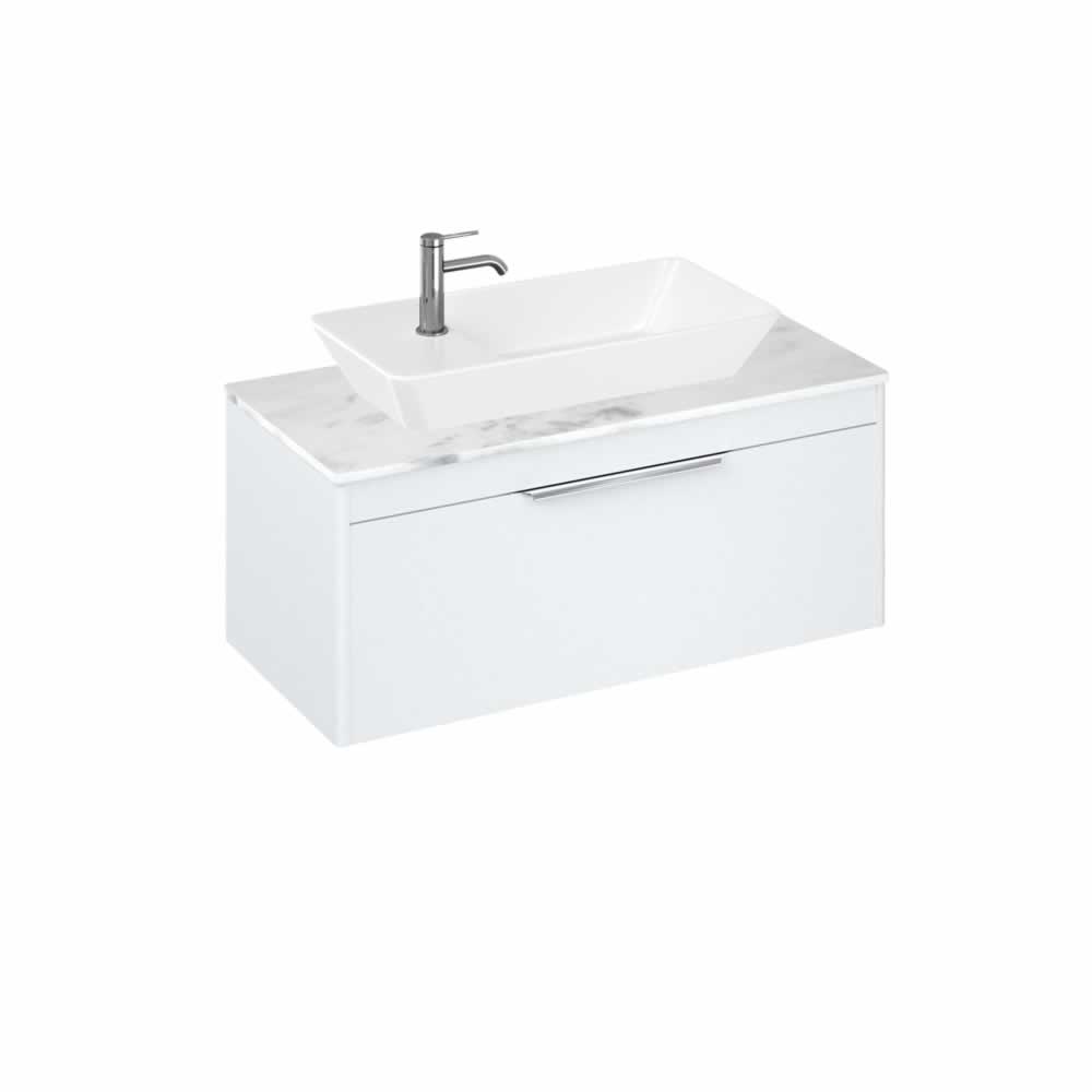 Shoreditch 100cm single drawer Matt White with Carrara White Worktop and Yacht Countertop Basin